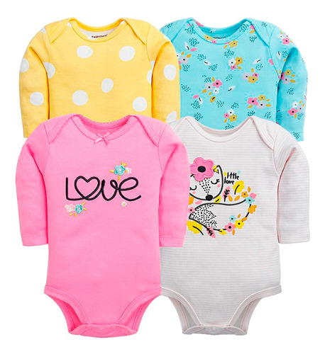 Set 4 Bodys Niña Manga Larga Algodón Ropa Bebe /maryshopcl