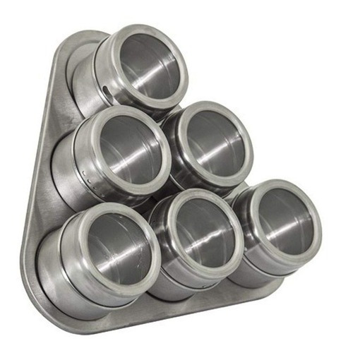 Porta Condimentos Magnético Em Inox Com Imã Cozinha 6 Potes