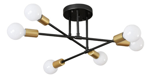 Lámpara De Techo De Hierro Con 6 Candelabros Negro Dorado