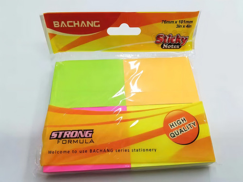 Bloco De Notas Adesivas 4 Cores Neon Quadrado Post It 100fls
