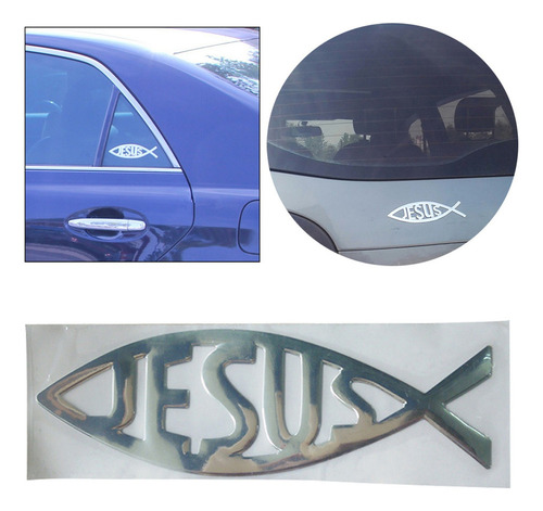 3d Auto Coche Cristiano Jesús Pez Aluminio Cromo Pegatina