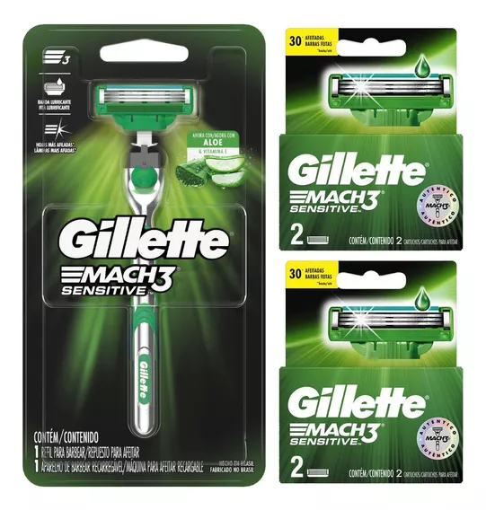 Combo Gillette Mach3 Sensitive Maquina + Cartuchos