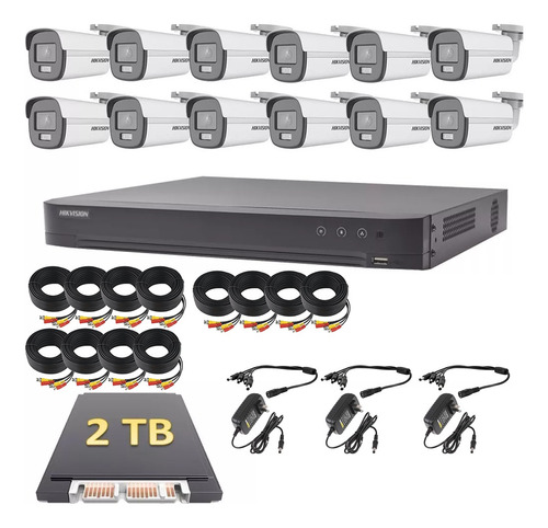 Kit Colorvu 1080p / Dvr 16 Ch / 12 Cámaras Bala / 2tb