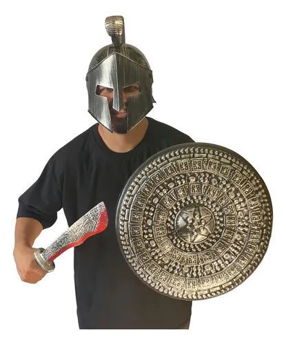 Kit Roman Fantasy: casco plateado, escudo y machete