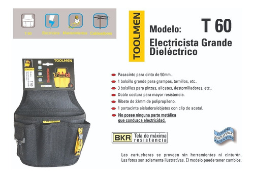 Imagen 3 de 8 de Cartuchera Bolso Portaherramientas Dieléctrico Toolmen T60