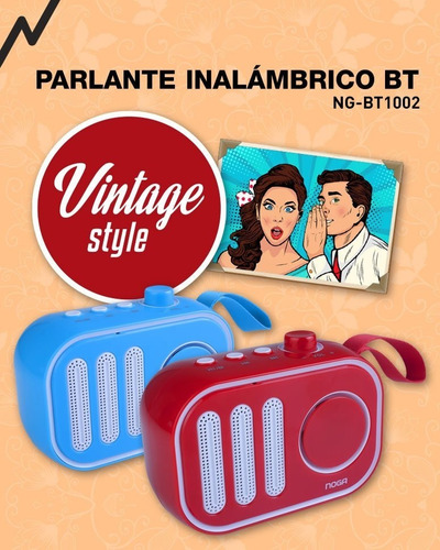 Imagen 3 de 3 de Parlante Bluetooth Inalambrico Portatil Vintage Sd Noga 1002