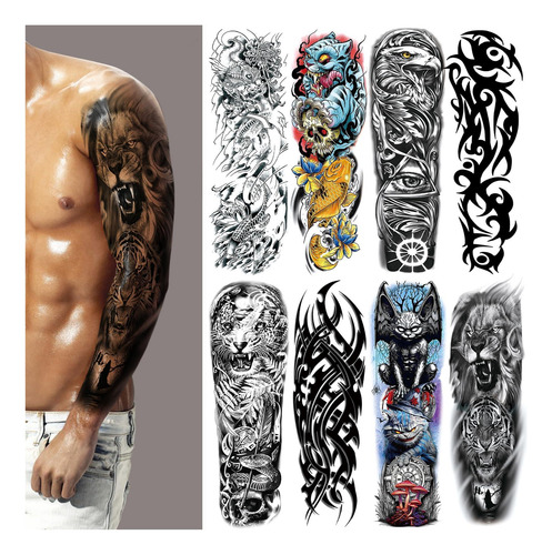 Tatuaje Temporal De Brazo Completo De Halloween Para Hombres