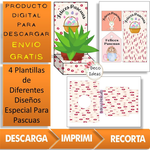 Imagen 6 de 6 de Kit Imprimible 02 Pascuas Caja Porta Huevo O Maceta+etiqueta