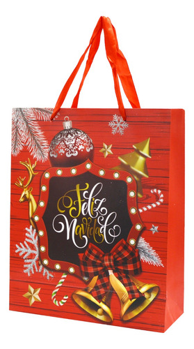 Bolsa De Regalo Plegable Diseño Feliz Navidad M 26x32cm