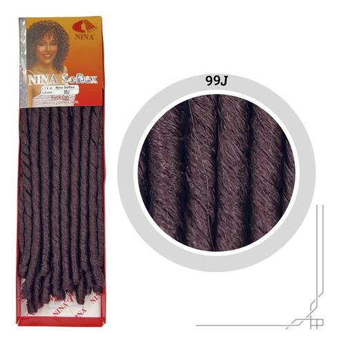 Apliques De Cabelo Cabelo Sintético Nina Wig Estilo Crochet Braid, Marsala (99j) De 70cm - 1 Mecha Por Pacote