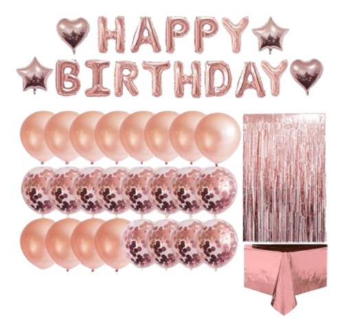 Kit Decorativo Cumpleaños Para Mujer Oro Rosa