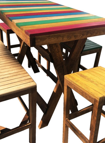 Comedor Mesa Periquera C/ 4 Bancos Y 1 Banca Pino De 1ra