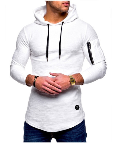 Playera Slim Fit Manga Larga Con Capucha Hoodie De Moda Hzip