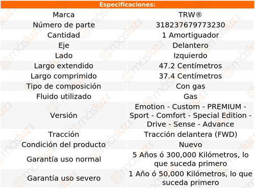1- Amortiguador Gas Delantero Izquierdo Tiida 2007/2018 Trw