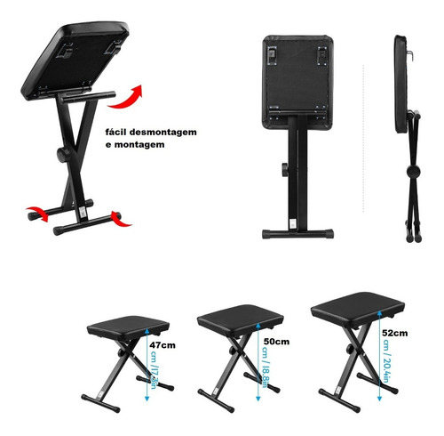 Imagem 2 de 6 de Banco Para Teclado Piano Banqueta Almofadada Com Regulagem