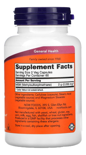 Msm 1000mg Now Foods 120 Caps Importado