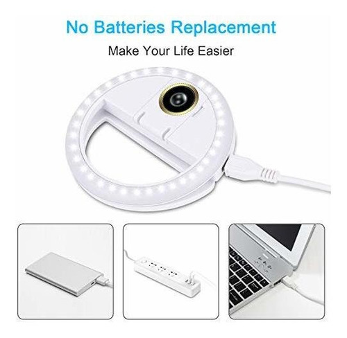 Imagen 3 de 5 de Anillo Luz Selfie Recargable Ajustable 3 Modos Iluminacion
