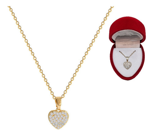 Collar Corazón Strass Baño Oro 18k Con Estuche Regalo Pana