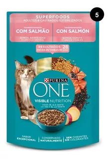 5 Purina Ração One Cat Castrados Sabor Salmão 85g