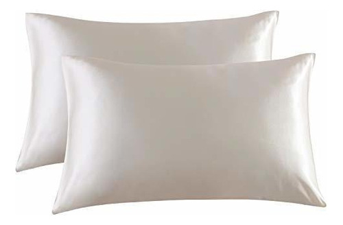 Fundas De Almohada De Satin 2pza Tamaño Queen En Color Beig