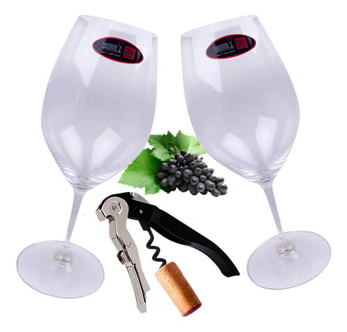 Kit Vinho Presente 2 Taças Riedel  E Saca-rolhas Pulltex