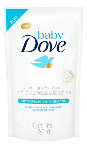 Jabón líquido Baby Dove Humectación Enriquecida fragancia neutra repuesto 180 ml