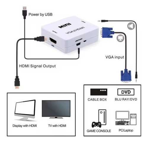 Convertidor Adaptador Vga A Hdmi Pc Tv Monitor