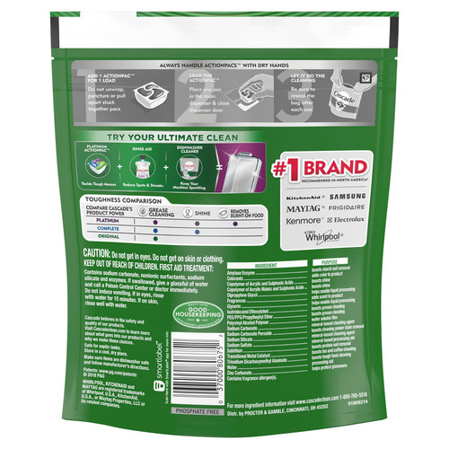 Imagen 2 de 2 de Detergente para lavavajillas Cascade Original actionpac en pack 25 u