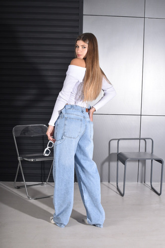 Pantalón Mujer Anyver Jeans Baggy Denim Cinturón Ajustable