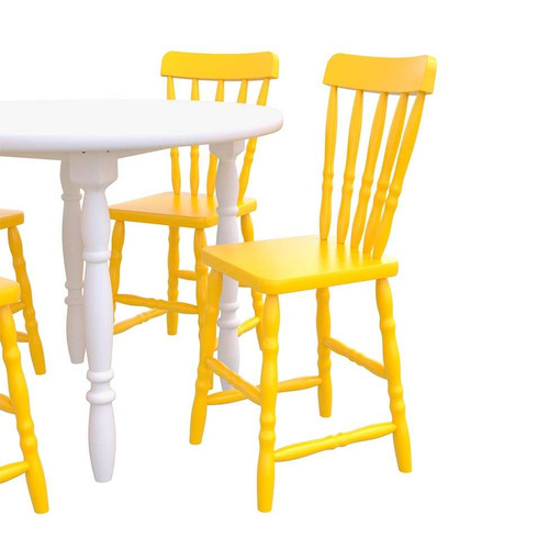 Conjunto De Mesa Lusha Com 4 Cadeiras Dalas Branco E Amarelo