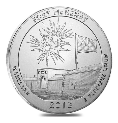 2013 Atb Fort Mchenry Dolar Rara Ms 5 Onza Plata Proof Gem A