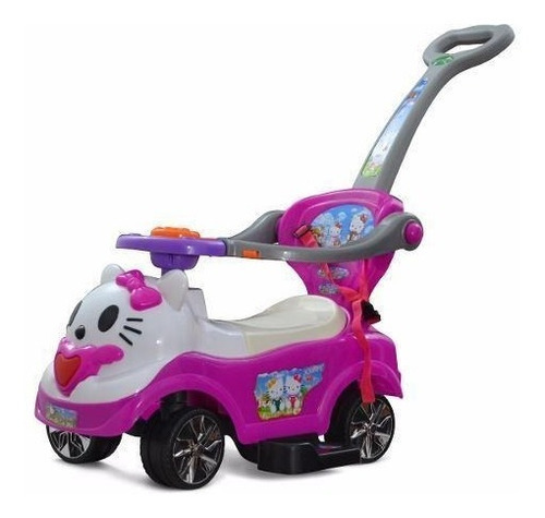 Carro Paseador Gatico Blanco Rosado Ruedas Plastico Push Car