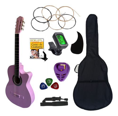 Guitarra Acústica Curva Ocelotl Paquete Vital De Accesorios Color Rosa Orientación de la mano Derecha