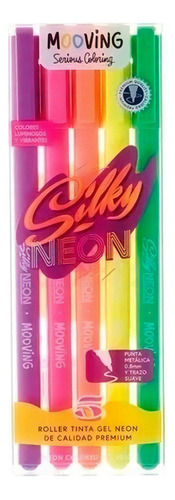 Lapiceras Roller Tinta Gel Mooving Silky Neon X 5 Unidades