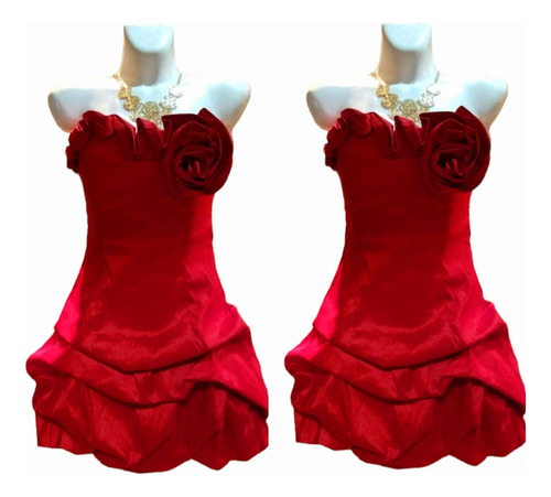 2 Vestidos Cortos Rojos Juveniles De Noche Duo Woman Talla S