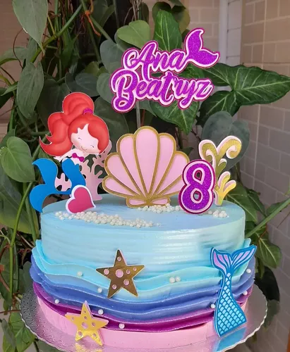 Oito topo de bolo de sereia, decoração de bolo de feliz aniversário de 8  anos, I'm Oight Sign, suprimentos de decoração de festa de aniversário de  pequena sereia, tema Filha do mar