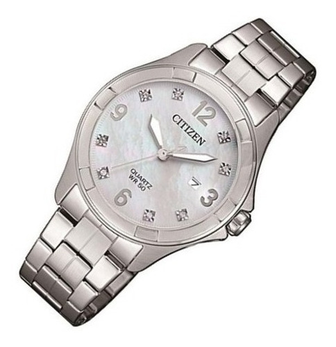 Citizen Ladies Quartz Crystal Dress Eu6080-58d Color De La Correa Plata Color Del Bisel Plata Color Del Fondo Madre Perla