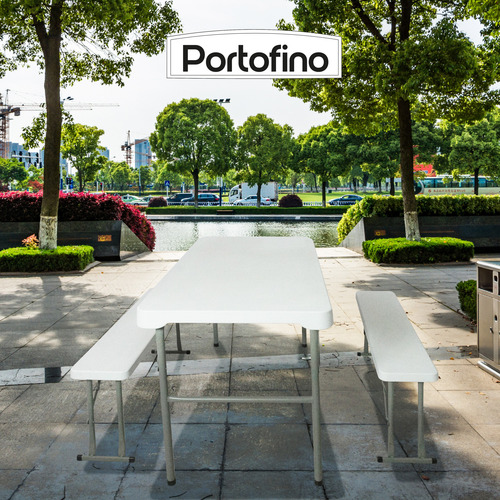 Mesa Con Bancas Plegable 1.13 M Blanco