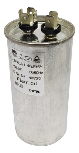 Capacitor 40uf 450vac Ar Condicionado Motor Original