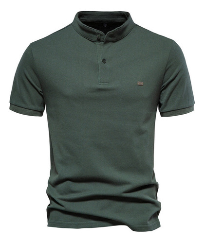 Camisa Polo De Algodón Con Cuello Alto Para Hombre, Manga Co