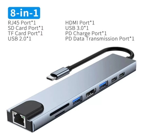 Hub 8 Em 1 Tipo C P/ Macbook. iMac, Mac Mini Hdmi, Usb 3.0