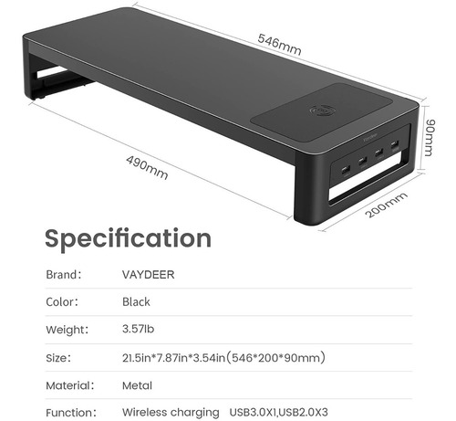 Soporte Para Monitor Con Cargador Inalámbrico Usb
