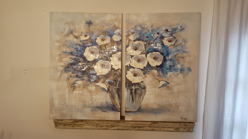 Cuadro Moderno Diptico Flores Pintados Al Óleo! 125x90cm