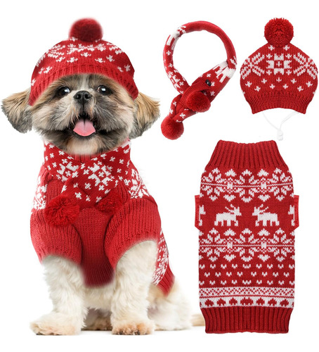Conjunto De 3 Piezas De Traje Navideño Para Perros, Suéter N