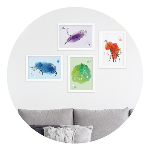 Quadros Decoração Minimalista Animais Safari Moldura Branca 