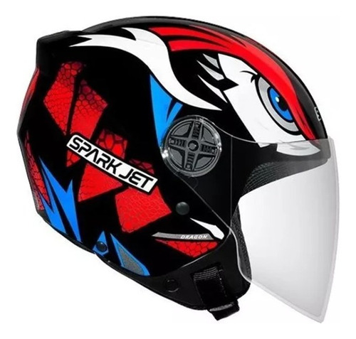 Capacete Moto Aberto Ebf Spark Jet Dragon Brilhante Tamanho Do Capacete 58 Cor Preto - Vermelho