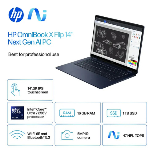Hp Omnibook X Flip 2n1 Copilot 14 2k Touch Ultra 7 16gb 1tb