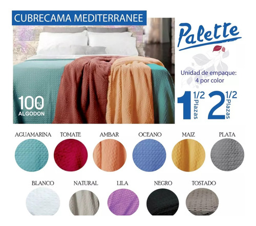 Cubrecama Palette Mediterranee 1 Plaza Y 1/2 100% Algodón