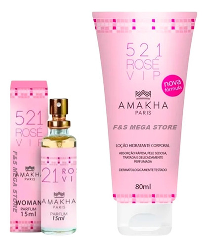 Kit Presente Feminino Perfume Hidratante 521 Vip Rose Amakha