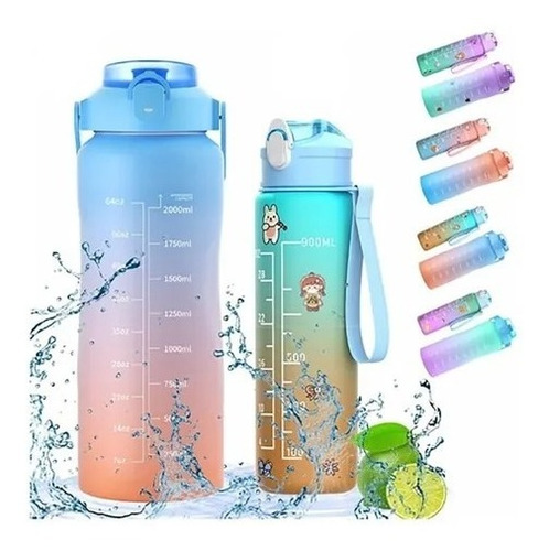 Kit Duo Termo Botella De Agua Motivacional 2 Litros Y 800ml 